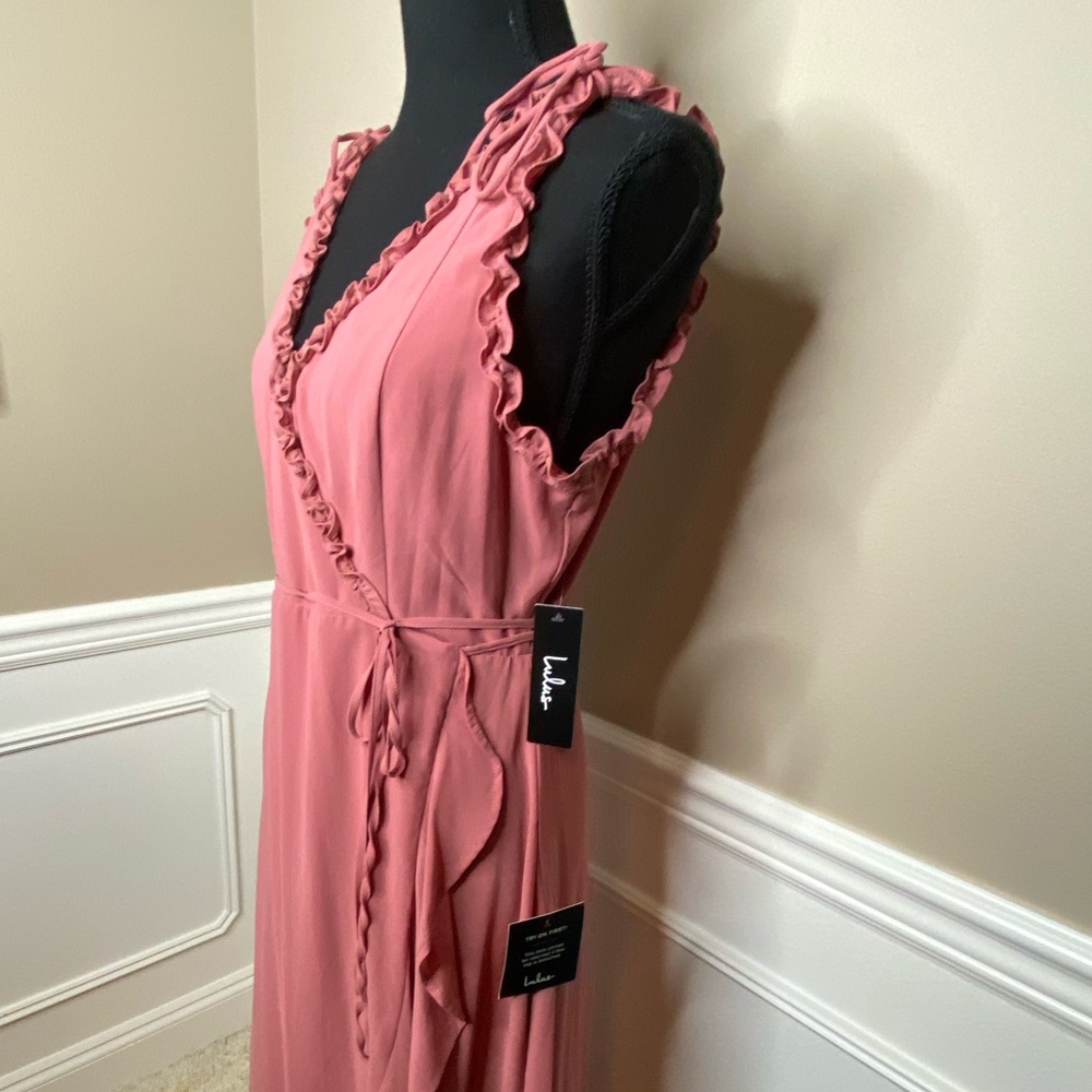 NWT, Juliette Mauve Ruffled High-Low Wrap Dress, Size Medium - Picture 4 of 5